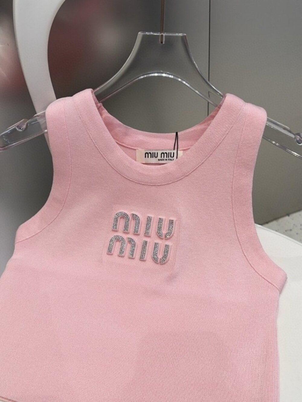 💐Miu Miu💐 Pink - Tank Top - White Rhinestones - Picture 6 of 7